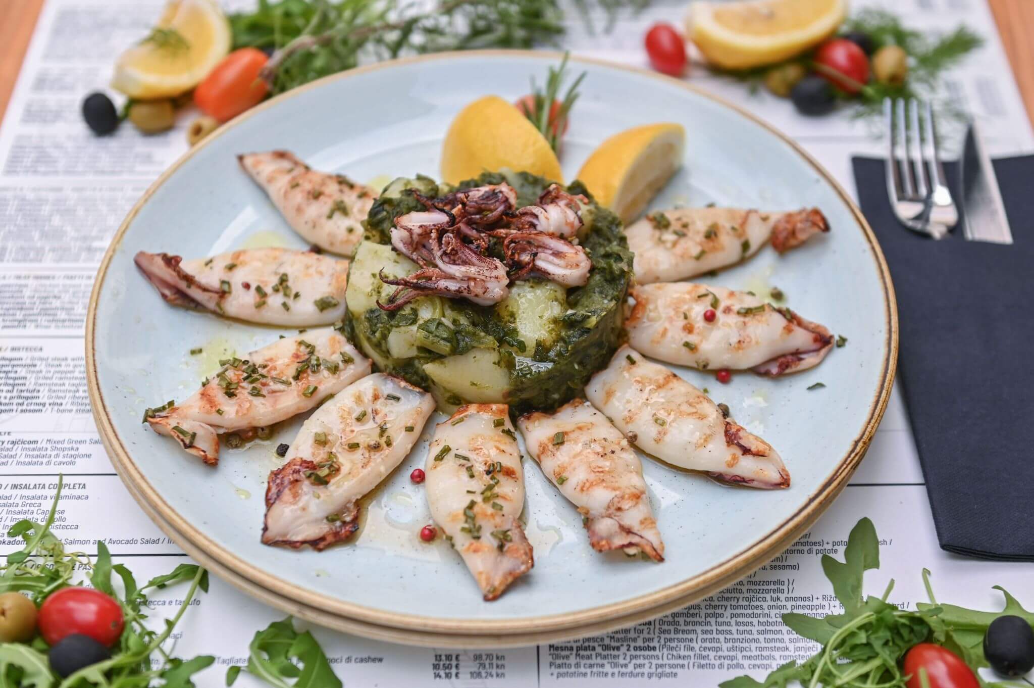 Grilled Octopus with Potatoes and Swiss Chard